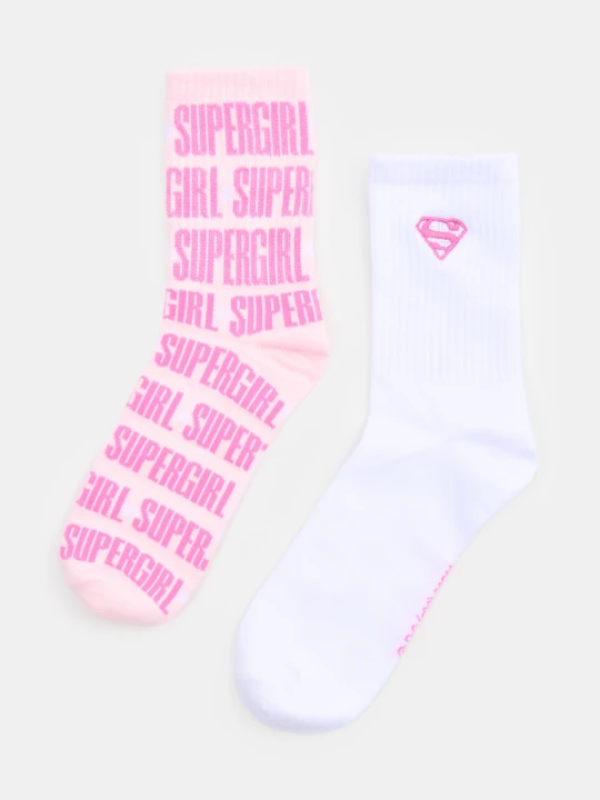 Zdjęcie produktu Sinsay - Prążkowane skarpetki z bawełną 2 pack Super Girl - wielobarwny