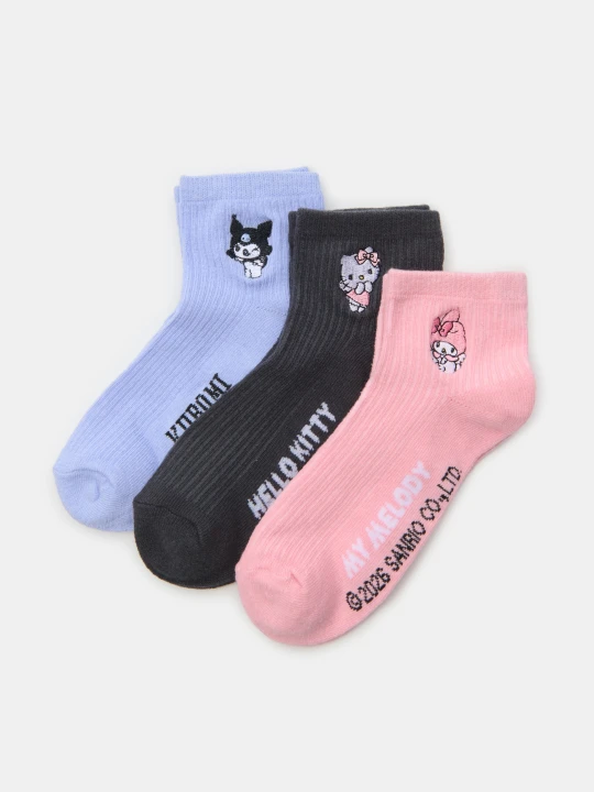 Zdjęcie produktu Sinsay - Prążkowane skarpetki z haftem 3 pack Hello Kitty and Friends - wielobarwny