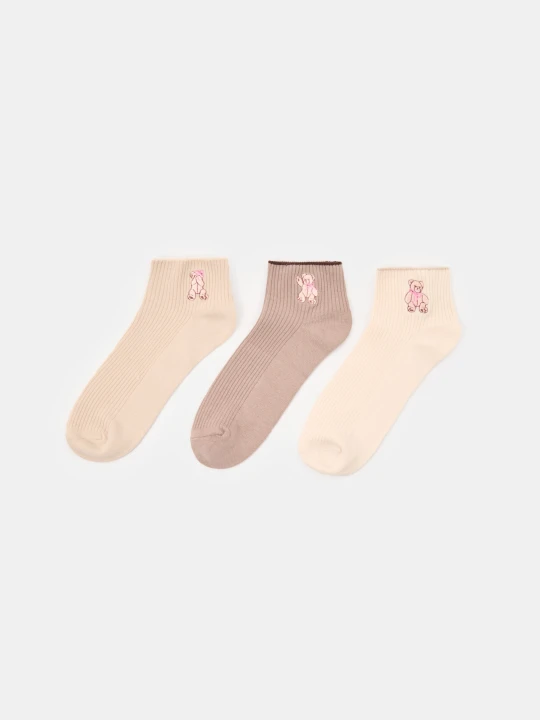 Zdjęcie produktu Sinsay - Prążkowane skarpetki z haftowanymi misiami 3 pack - kremowy
