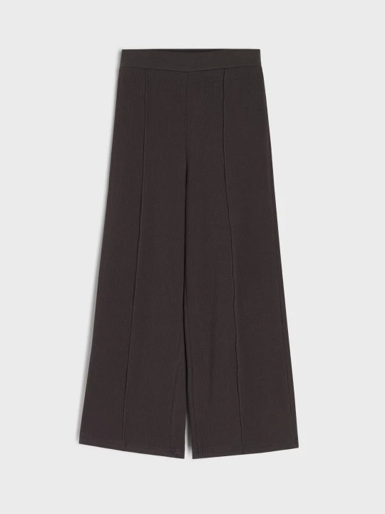 Zdjęcie produktu Sinsay - Prążkowane spodnie wide leg - brązowy