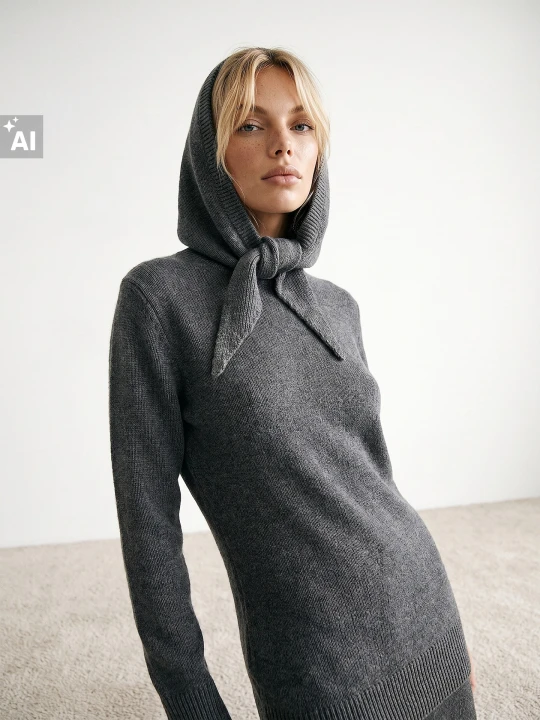 Zdjęcie produktu Sinsay - Prążkowany dzianinowy kaptur oversize z wiązaniem - szary