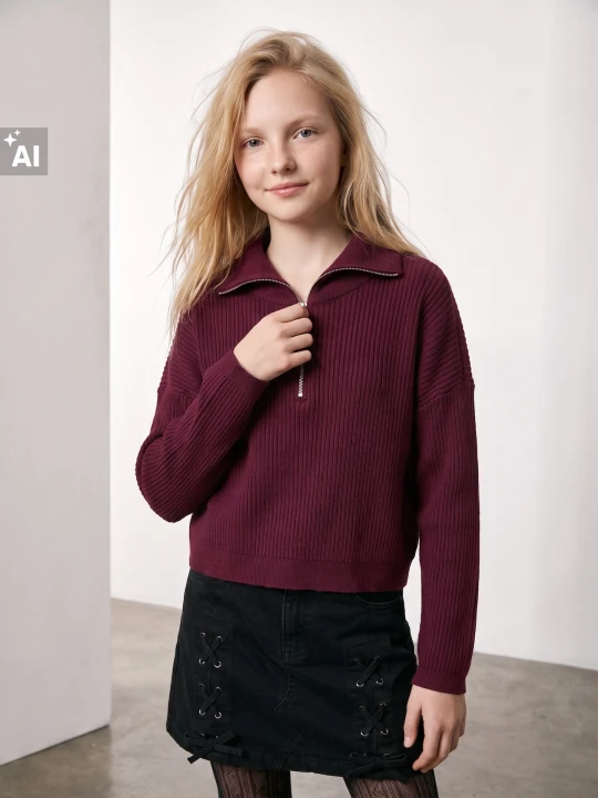 Zdjęcie produktu Sinsay - Prążkowany sweter half-zip z wiskozą - bordowy