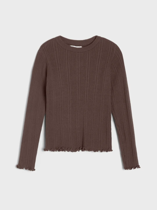 Zdjęcie produktu Sinsay - Prążkowany sweter slim fit z ozdobnymi falbanami z wiskozą - brązowy