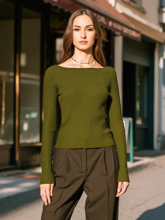 Zdjęcie produktu Sinsay - Prążkowany sweter z wiskozą - khaki