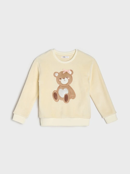 Zdjęcie produktu Sinsay - Puszysta bluza crewneck z motywem misia - kremowy
