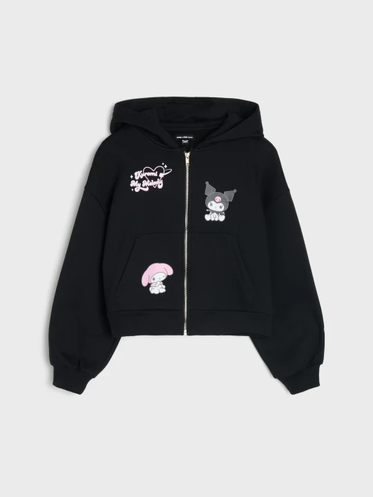 Zdjęcie produktu Sinsay - Rozpinana bluza oversize z kapturem Kuromi and My Melody - czarny