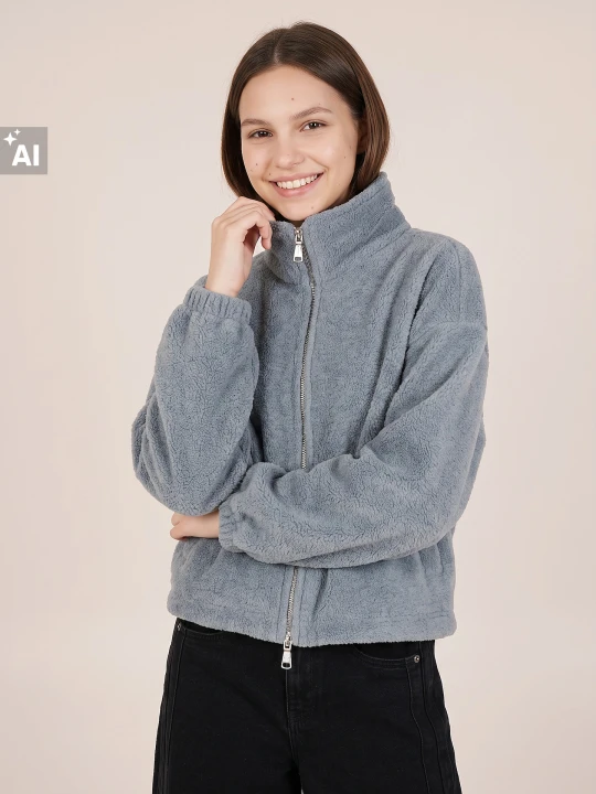 Zdjęcie produktu Sinsay - Rozpinana bluza polarowa ze stójką - szary
