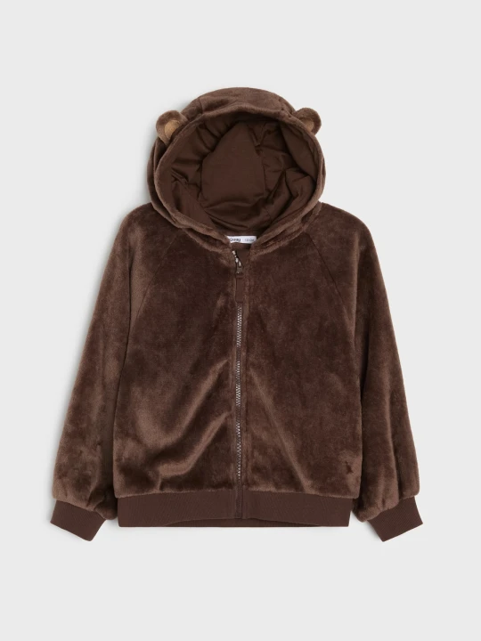Zdjęcie produktu Sinsay - Rozpinana bluza teddy z nadrukiem i naszywką na plecach - brązowy