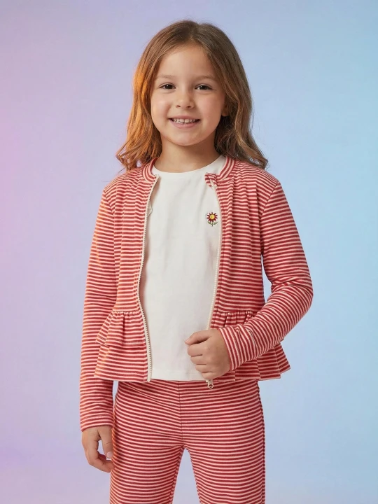 Zdjęcie produktu Sinsay - Rozpinana bluza w paski z baskinką - różowy
