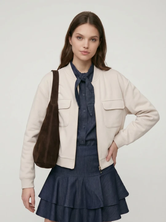 Zdjęcie produktu Sinsay - Rozpinana bluza z domieszką wiskozy i kieszeniami soft touch - kremowy