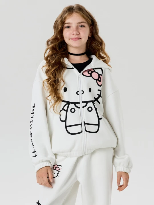 Zdjęcie produktu Sinsay - Rozpinana bluza z kapturem oversize Hello Kitty - kremowy