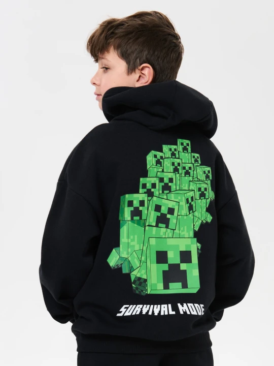 Zdjęcie produktu Sinsay - Rozpinana bluza z kapturem z nadrukiem ma plecach Minecraft - czarny
