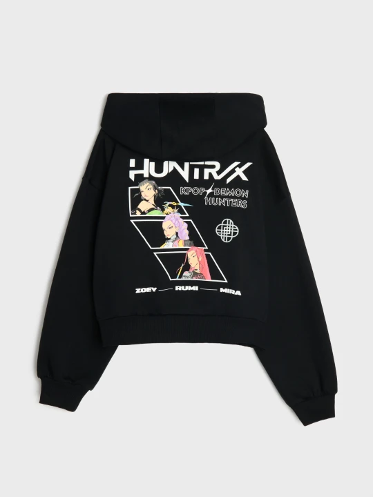 Zdjęcie produktu Sinsay - Rozpinana bluza z kapturem z nadrukiem na plecach K-Pop Demon Hunters - czarny