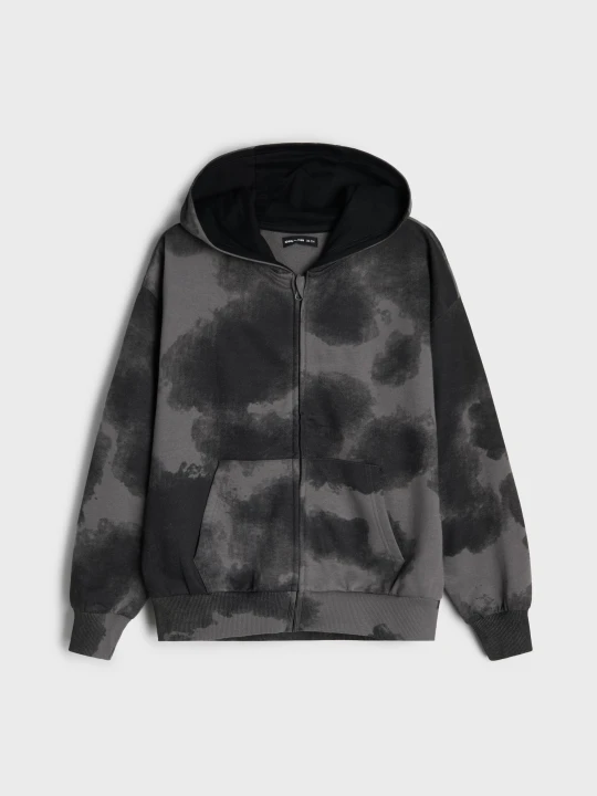 Zdjęcie produktu Sinsay - Rozpinana bluza z kapturem ze wzorem tie-dye - czarny