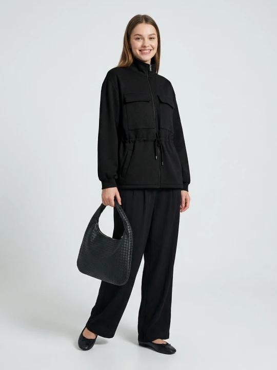 Zdjęcie produktu Sinsay - Rozpinana bluza ze stójką z dodatkiem wiskozy "soft touch" - czarny