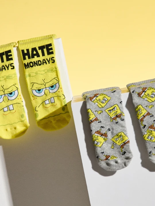 Zdjęcie produktu Sinsay - Skarpetki z bawełną 2 pack SpongeBob - wielobarwny