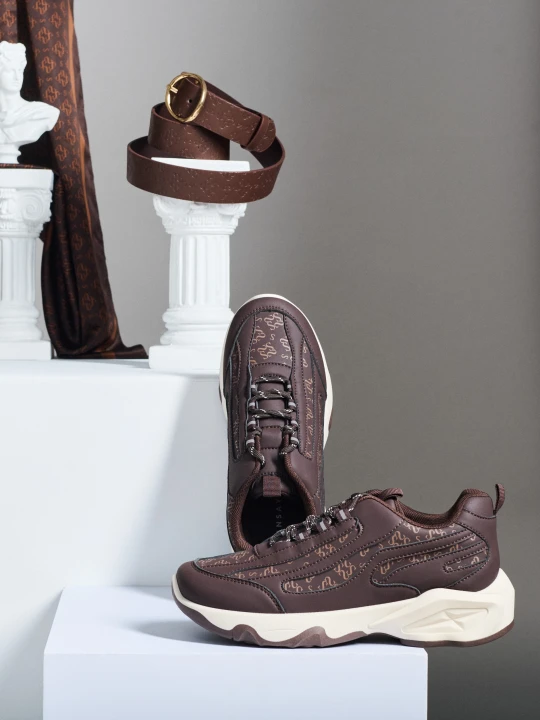 Zdjęcie produktu Sinsay - Sneakersy z imitacji skóry z monogramem - brązowy