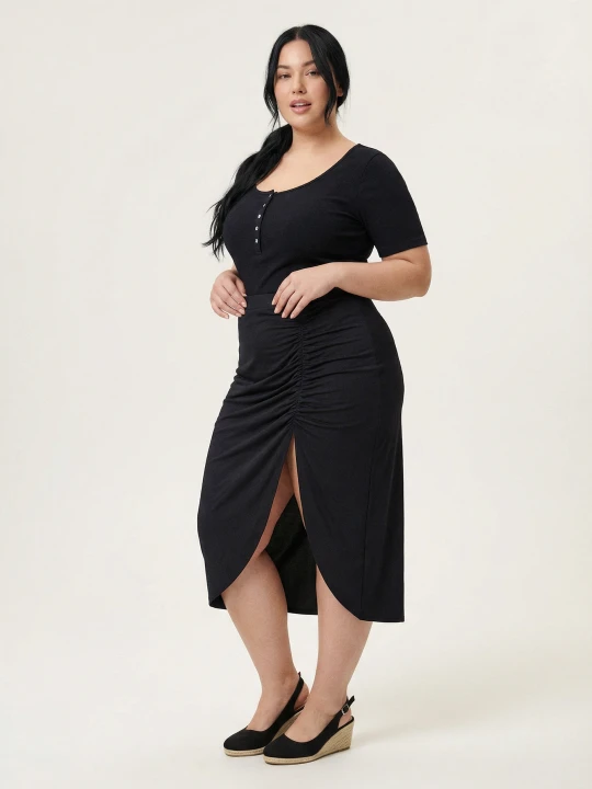 Zdjęcie produktu Sinsay - Spódnica midi z marszczeniem i rozcięciem Plus Size - czarny