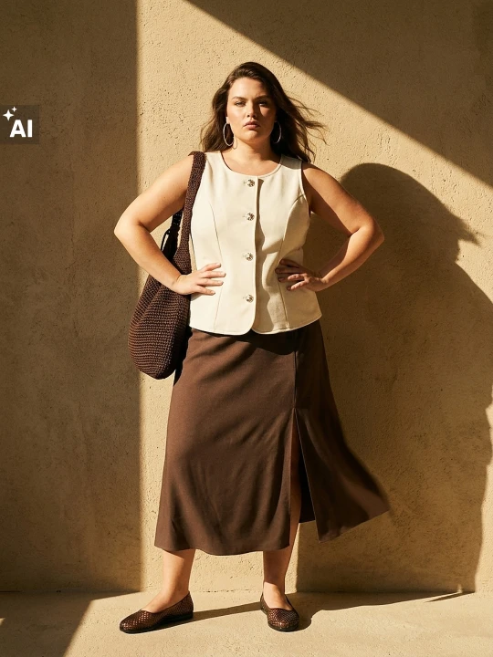 Zdjęcie produktu Sinsay - Spódnica midi z rozcięciem z wiskozą i domieszką lnu Plus size - brązowy
