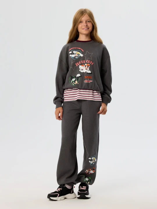 Zdjęcie produktu Sinsay - Spodnie dresowe jogger Hello Kitty and Friends x Powerpuff Girls - szary