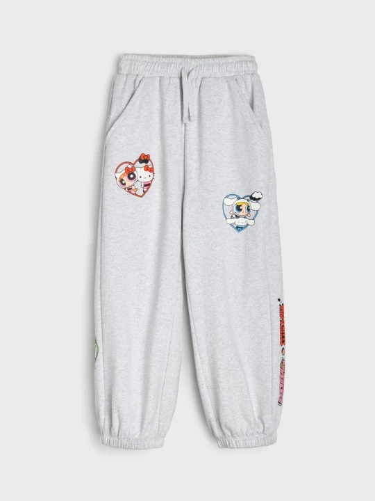 Zdjęcie produktu Sinsay - Spodnie dresowe jogger Hello Kitty and Friends x Powerpuff Girls - szary