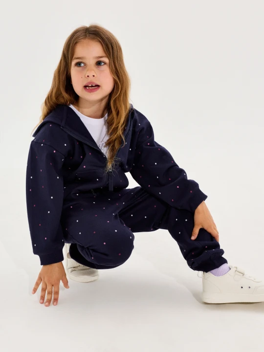 Zdjęcie produktu Sinsay - Spodnie dresowe jogger w kropki fleece - granatowy