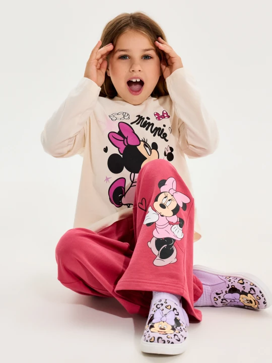 Zdjęcie produktu Sinsay - Spodnie dresowe wide leg Minnie Mouse - różowy