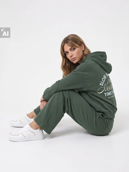 Zdjęcie produktu Sinsay - Spodnie dresowe wide leg z bawełną - khaki