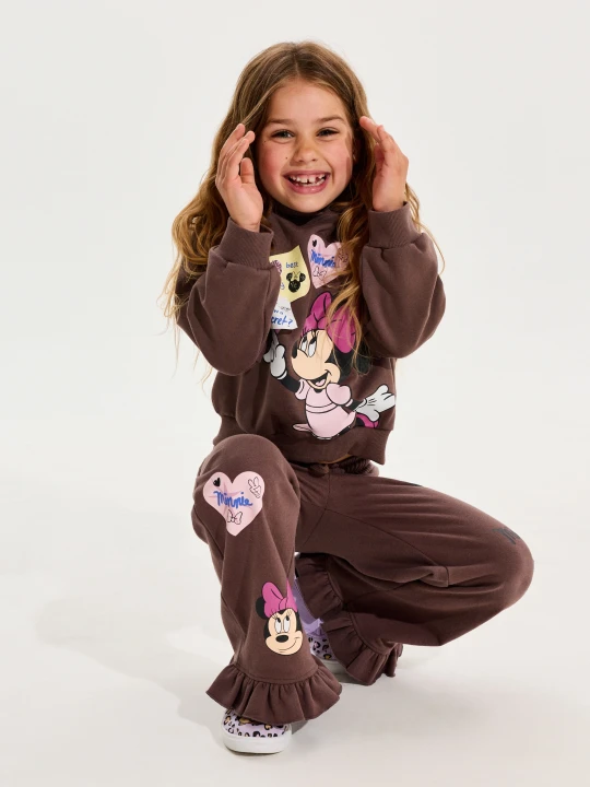 Zdjęcie produktu Sinsay - Spodnie dresowe wide leg z falbanami Minnie Mouse - brązowy