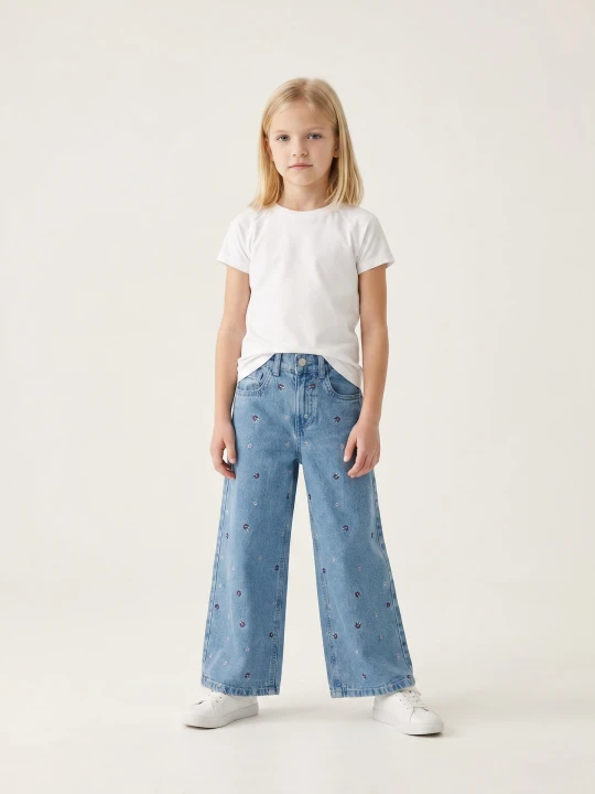 Zdjęcie produktu Sinsay - Spodnie jeansowe wide leg z haftowanymi kwiatami - wielobarwny