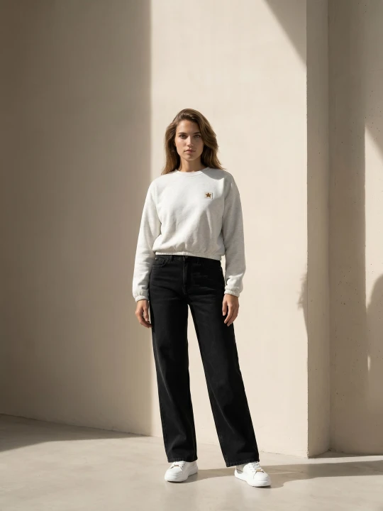 Zdjęcie produktu Sinsay - Spodnie jeansowe wide straight leg z efektem sprania - czarny