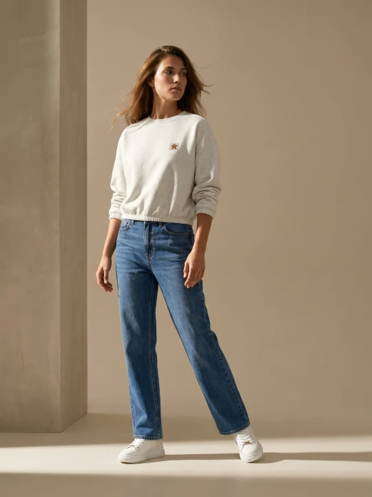 Zdjęcie produktu Sinsay - Spodnie jeansowe wide straight leg z efektem sprania - granatowy