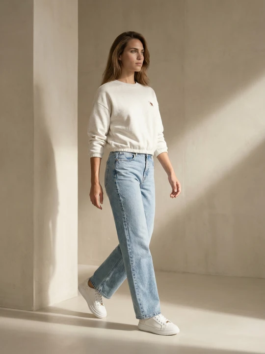 Zdjęcie produktu Sinsay - Spodnie jeansowe wide straight leg z efektem sprania - turkusowy