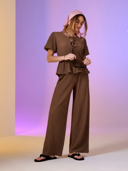 Zdjęcie produktu Sinsay - Spodnie wide leg - brązowy