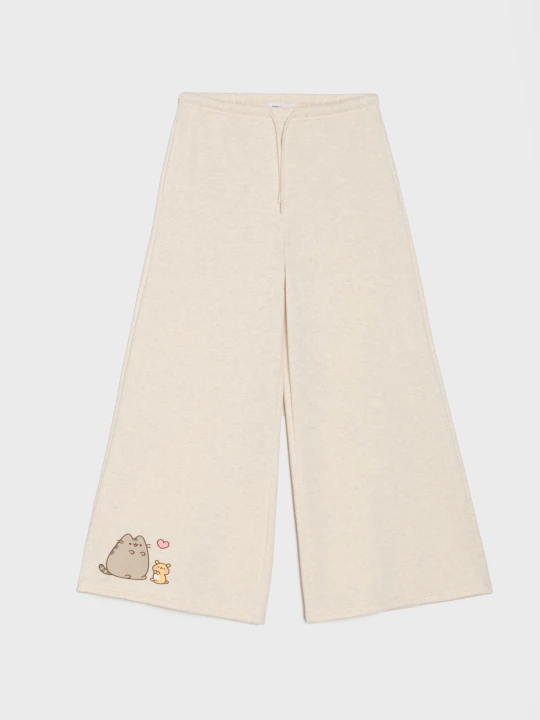 Zdjęcie produktu Sinsay - Spodnie wide leg Pusheen the Cat - beżowy