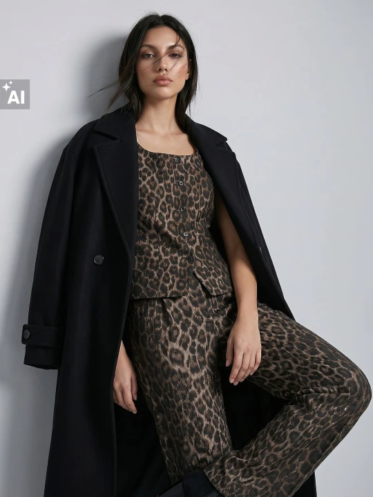 Zdjęcie produktu Sinsay - Spodnie wide leg w panterkę, z wiskozą - wielobarwny