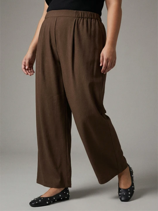 Zdjęcie produktu Sinsay - Spodnie wide leg z domieszką lnu Plus size - brązowy