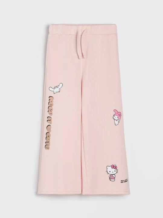 Zdjęcie produktu Sinsay - Spodnie wide leg z domieszką wiskozy Hello Kitty and Friends - różowy