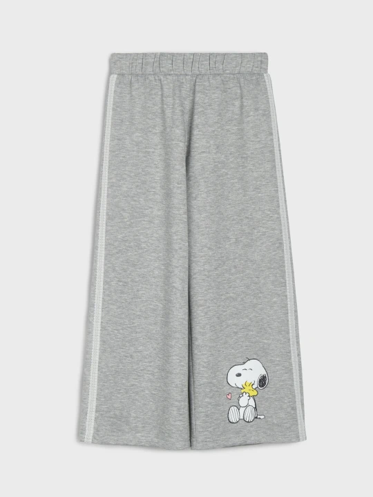 Zdjęcie produktu Sinsay - Spodnie wide leg z domieszką wiskozy z koronką po bokach Snoopy - szary