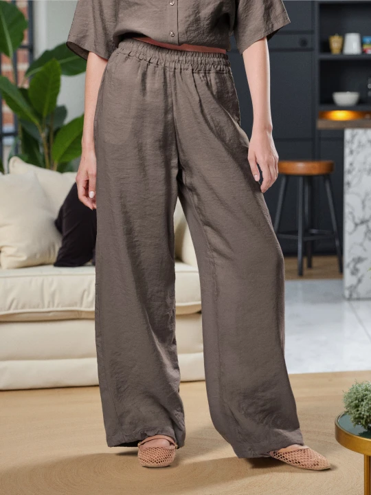 Zdjęcie produktu Sinsay - Spodnie wide leg z modalem - brązowy