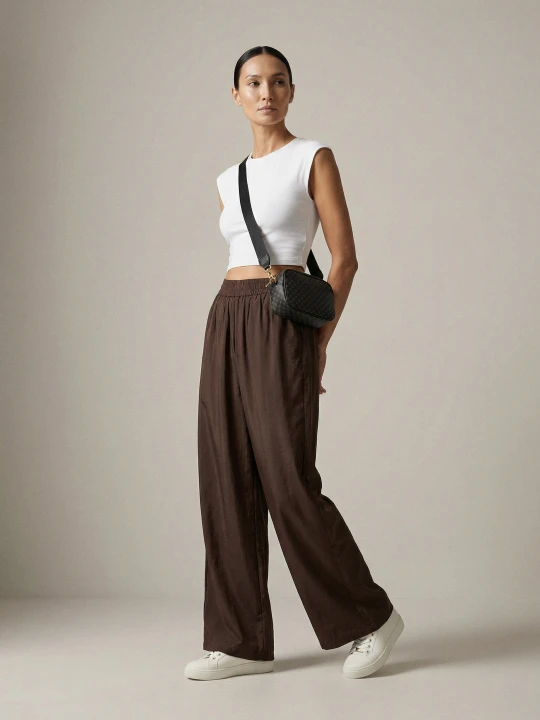 Zdjęcie produktu Sinsay - Spodnie wide leg z modalem - brązowy