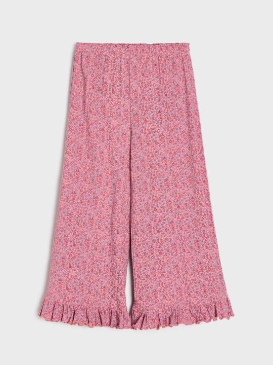 Zdjęcie produktu Sinsay - Spodnie wide leg z ozdobnymi falbankami - różowy