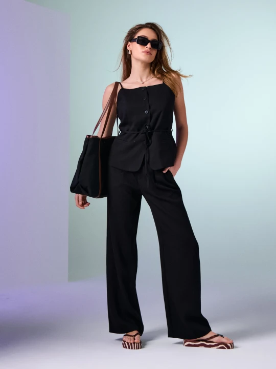 Zdjęcie produktu Sinsay - Spodnie wide leg z wiskozą - czarny