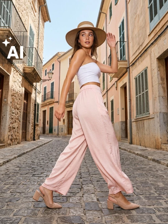 Zdjęcie produktu Sinsay - Spodnie wide leg z zakładkami - różowy