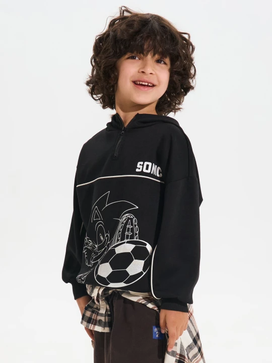 Zdjęcie produktu Sinsay - Sportowa bluza half-zip Active z nadrukiem Sonic the Hedgehog - czarny