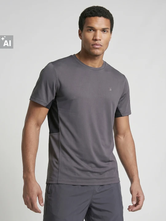 Zdjęcie produktu Sinsay - Sportowa koszulka slim fit z kontrastowymi panelami SNSY PERFORMANCE - szary