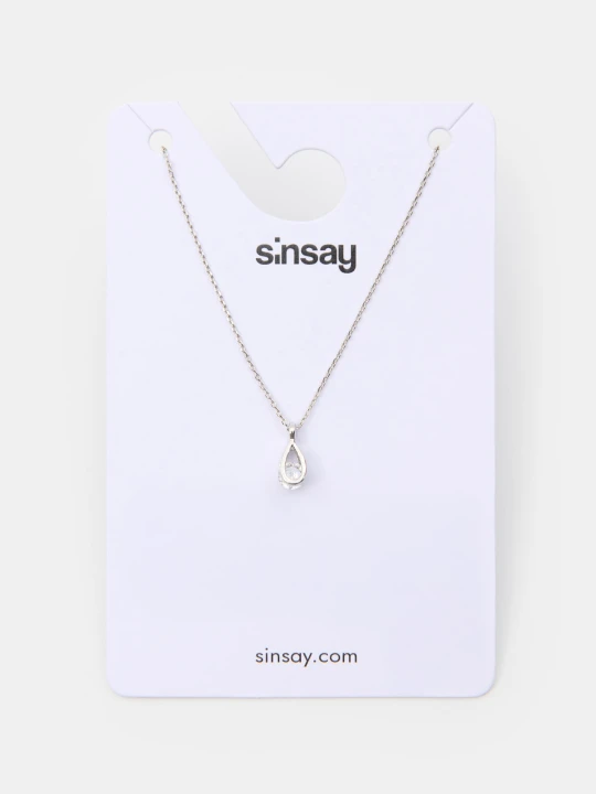 Zdjęcie produktu Sinsay - Srebrny naszyjnik z zawieszką w kształcie łezki z cyrkonią - srebrny