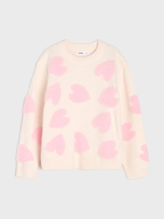 Zdjęcie produktu Sinsay - Sweter oversize z motywem serc - kremowy