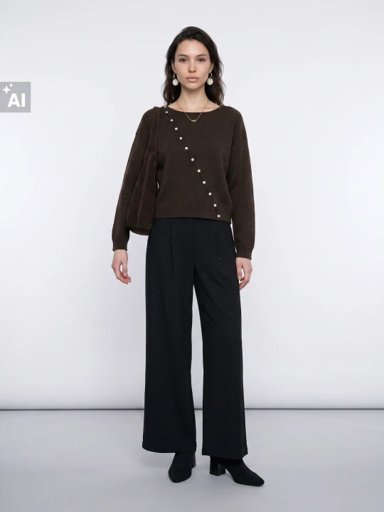 Zdjęcie produktu Sinsay - Sweter oversize z ozdobnymi guzikami - brązowy