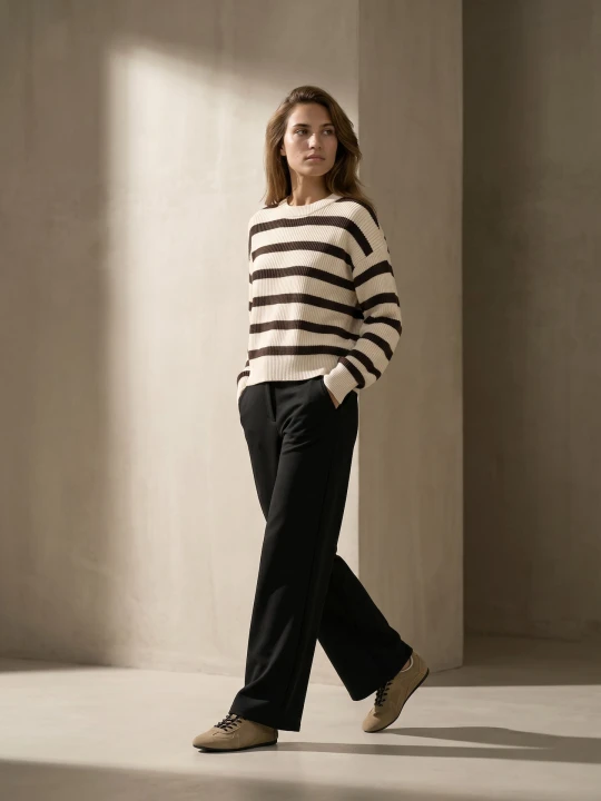 Zdjęcie produktu Sinsay - Sweter w paski z bufiastymi rękawami z wiskozy - kremowy
